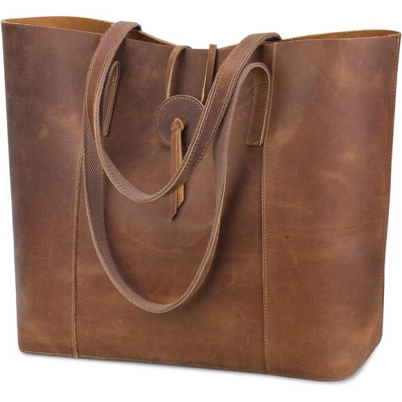 Vintage Genuine Leather Tote Bag for Women - Large Stylish Handbag, Light Brown - Picture 1 of 6